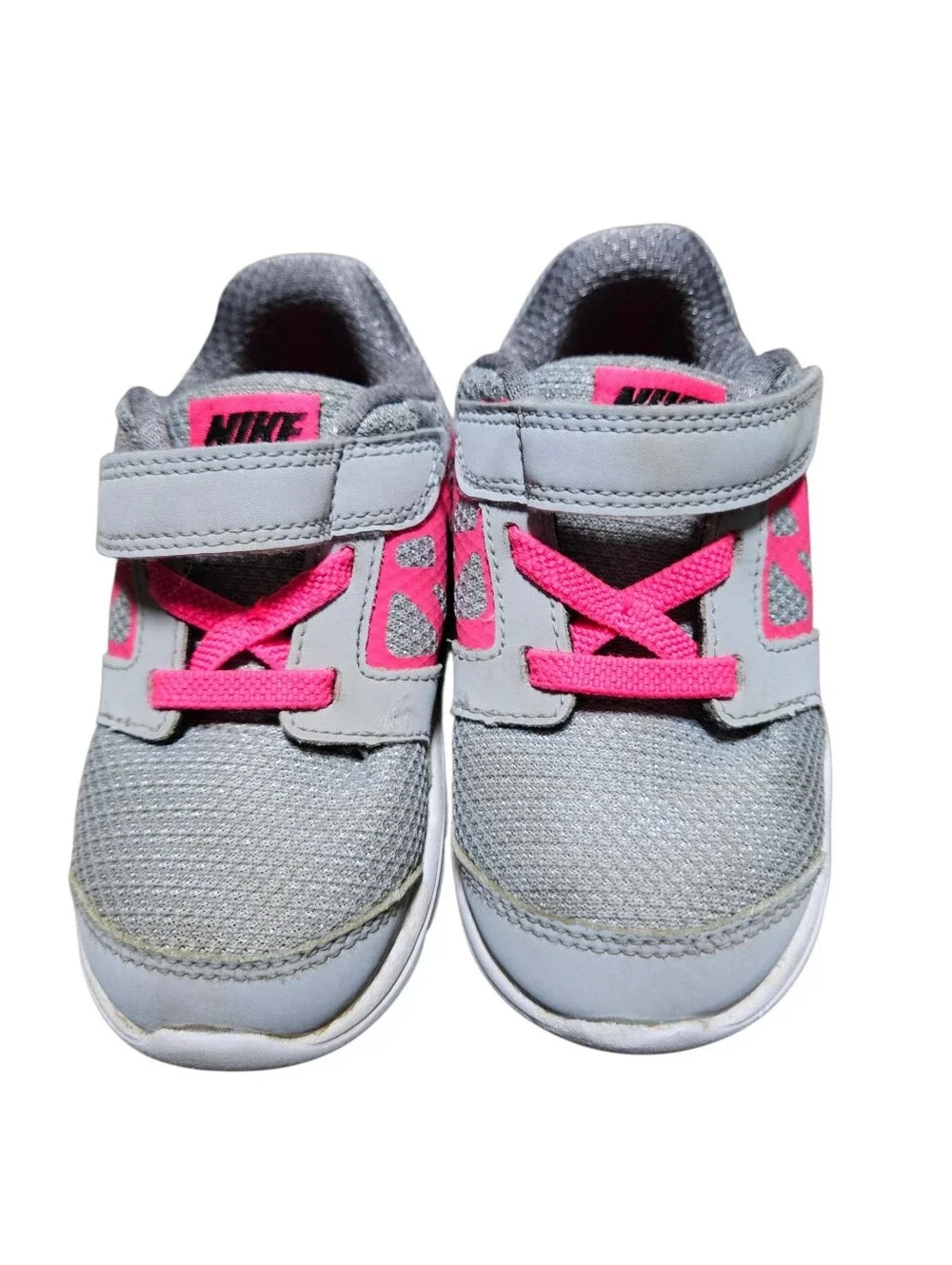 Nike Downshifter 6 Kids Gray and Pink Velcro Athletic Sneakers, Size 7C